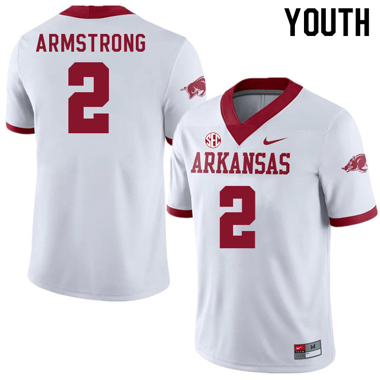 Youth #2 Andrew Armstrong Arkansas Razorback College Football Jerseys Stitched Sale-Alternate White